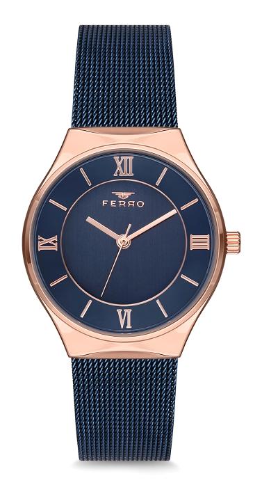 Ferro F40049C-111-T 31-35 mm Lacivert Hasır Kordon Analog Kadın Kol Saati