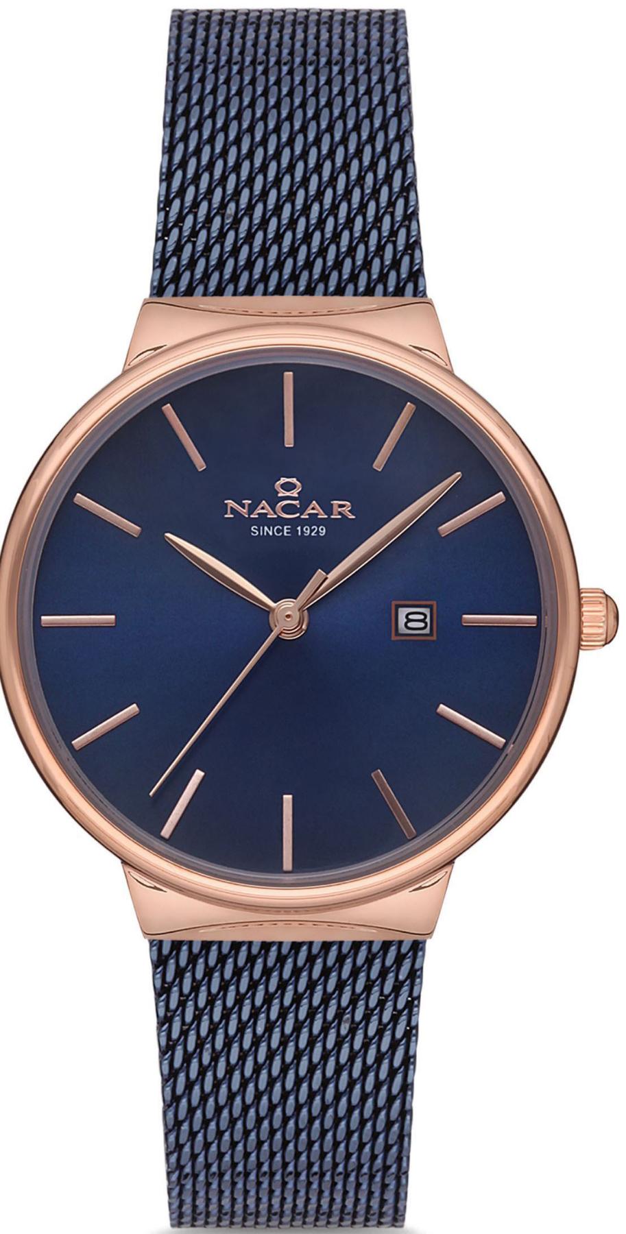 Nacar 34-390431-RLRM Takvimli 32 mm Mavi Hasır Kordon Analog Kadın Kol Saati