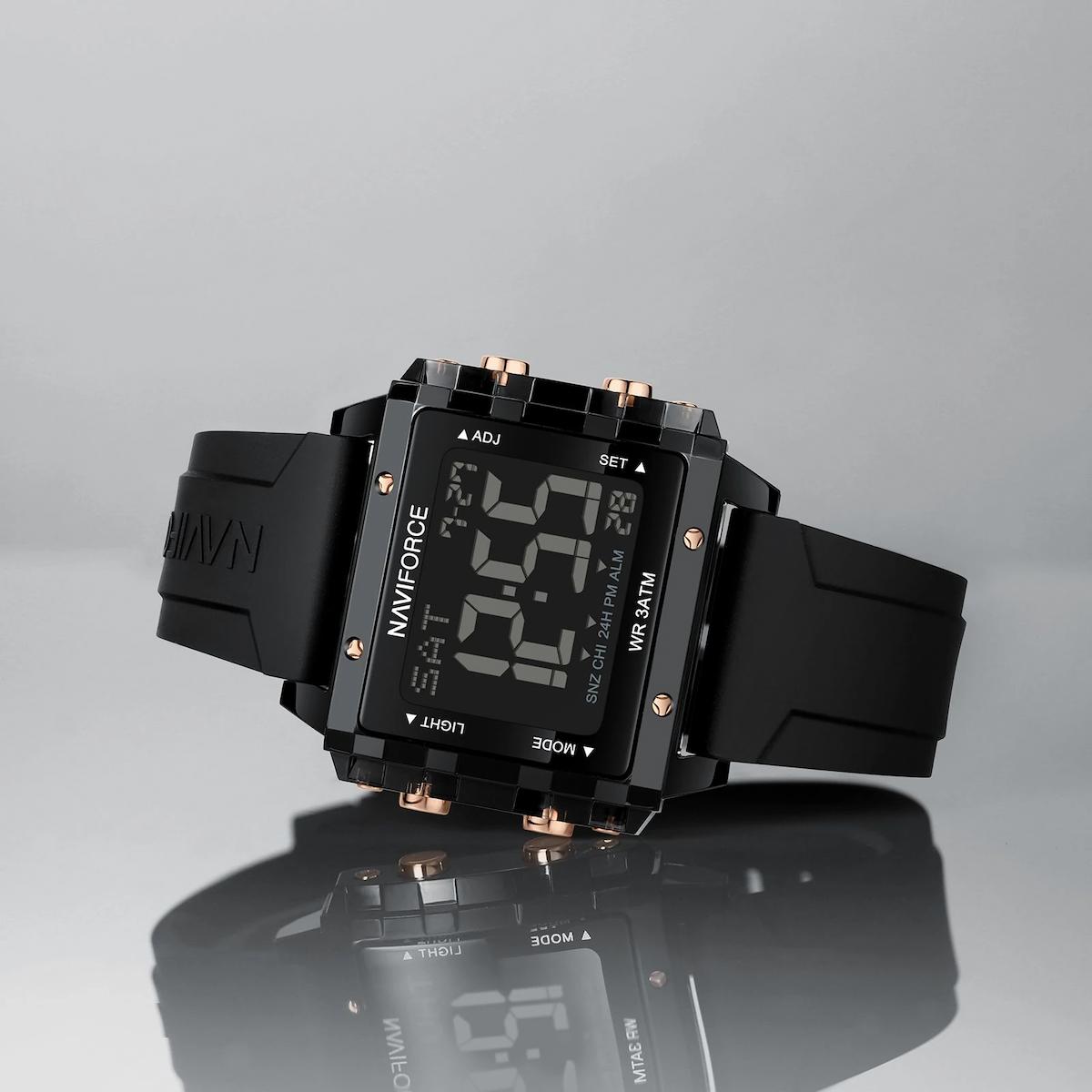 Naviforce NVF000122 Takvimli 41-45 mm Siyah Silikon Kordon Dijital Kadın Kol Saati