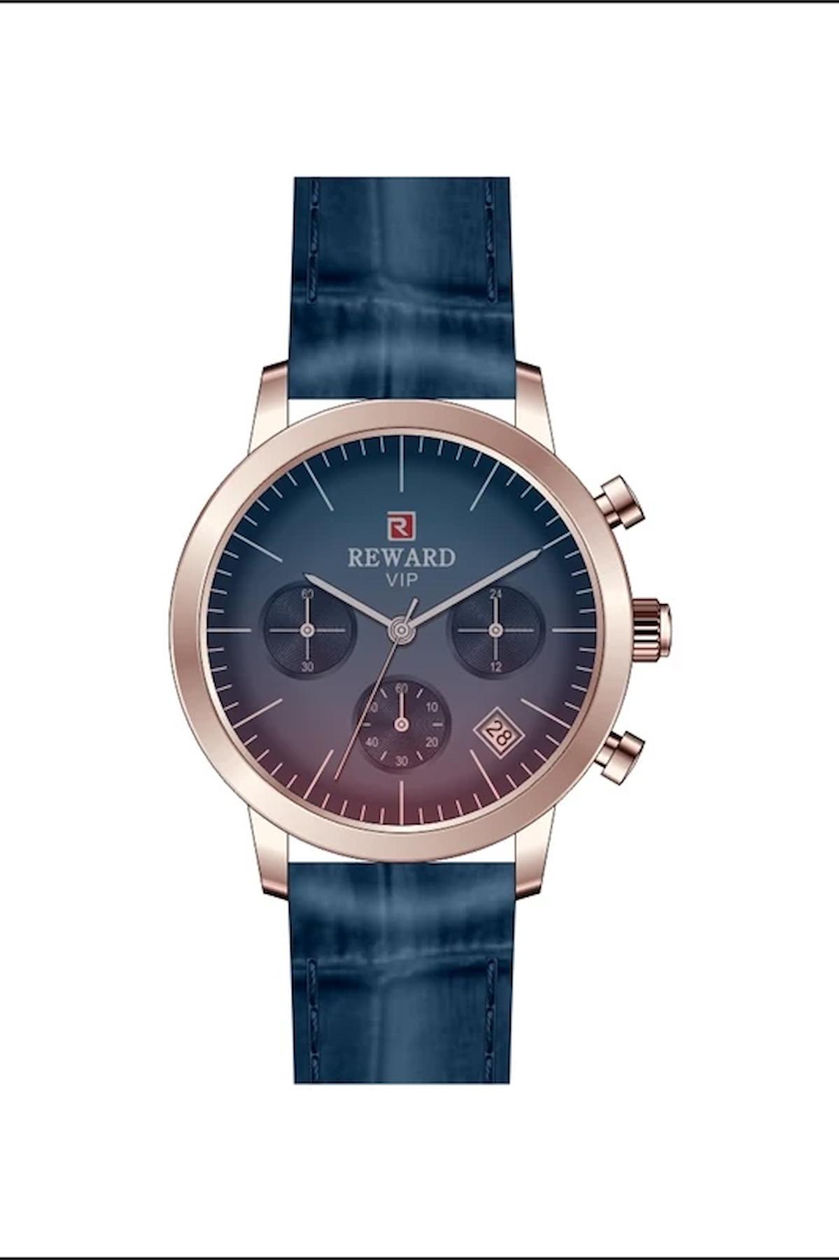 Reward A142485 Takvimli 36 mm Lacivert Deri Kordon Analog Kadın Kol Saati