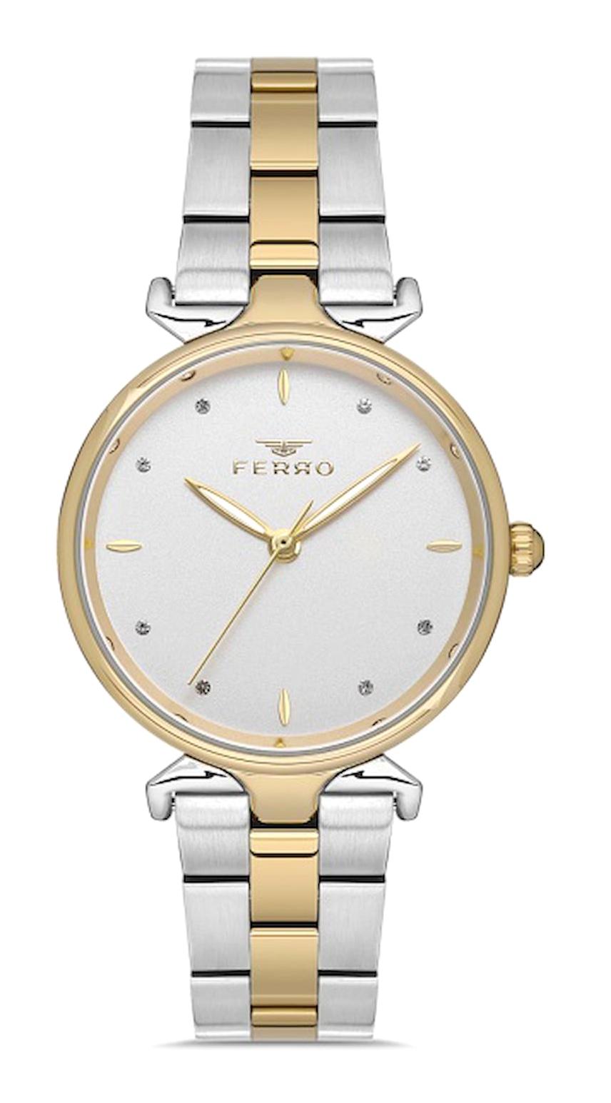 Ferro 32 mm Altın-Gri Çelik Kordon Analog Kadın Kol Saati