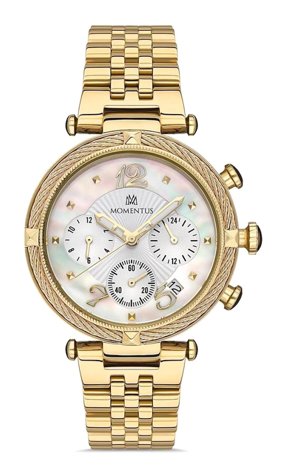 Momentus CS382G-02SG Takvimli 38 mm Altın Çelik Kordon Analog Kadın Kol Saati