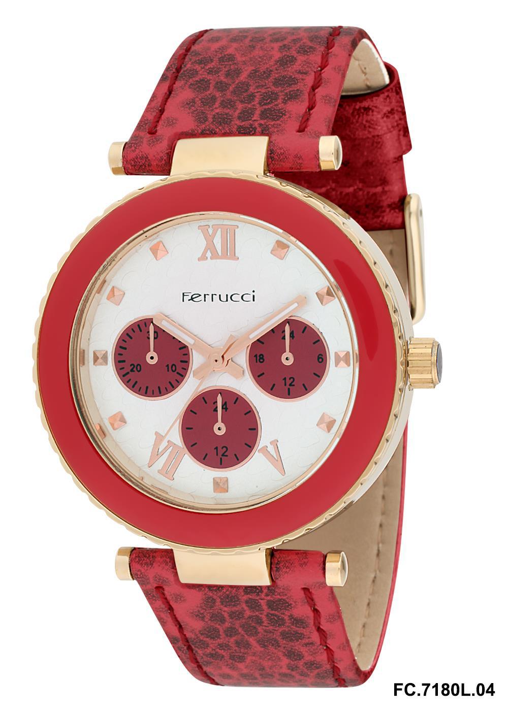 Ferrucci 2FK2096 38 mm Kırmızı Deri Kordon Analog Kadın Kol Saati