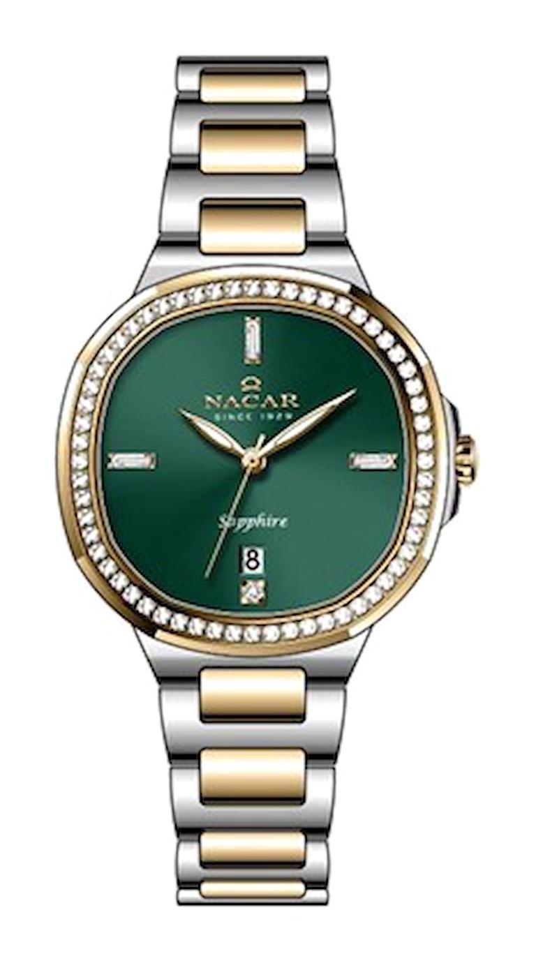 Nacar NC33-398369-CNMS Takvimli 27 mm Altın-Gri Çelik Kordon Analog Erkek Kol Saati