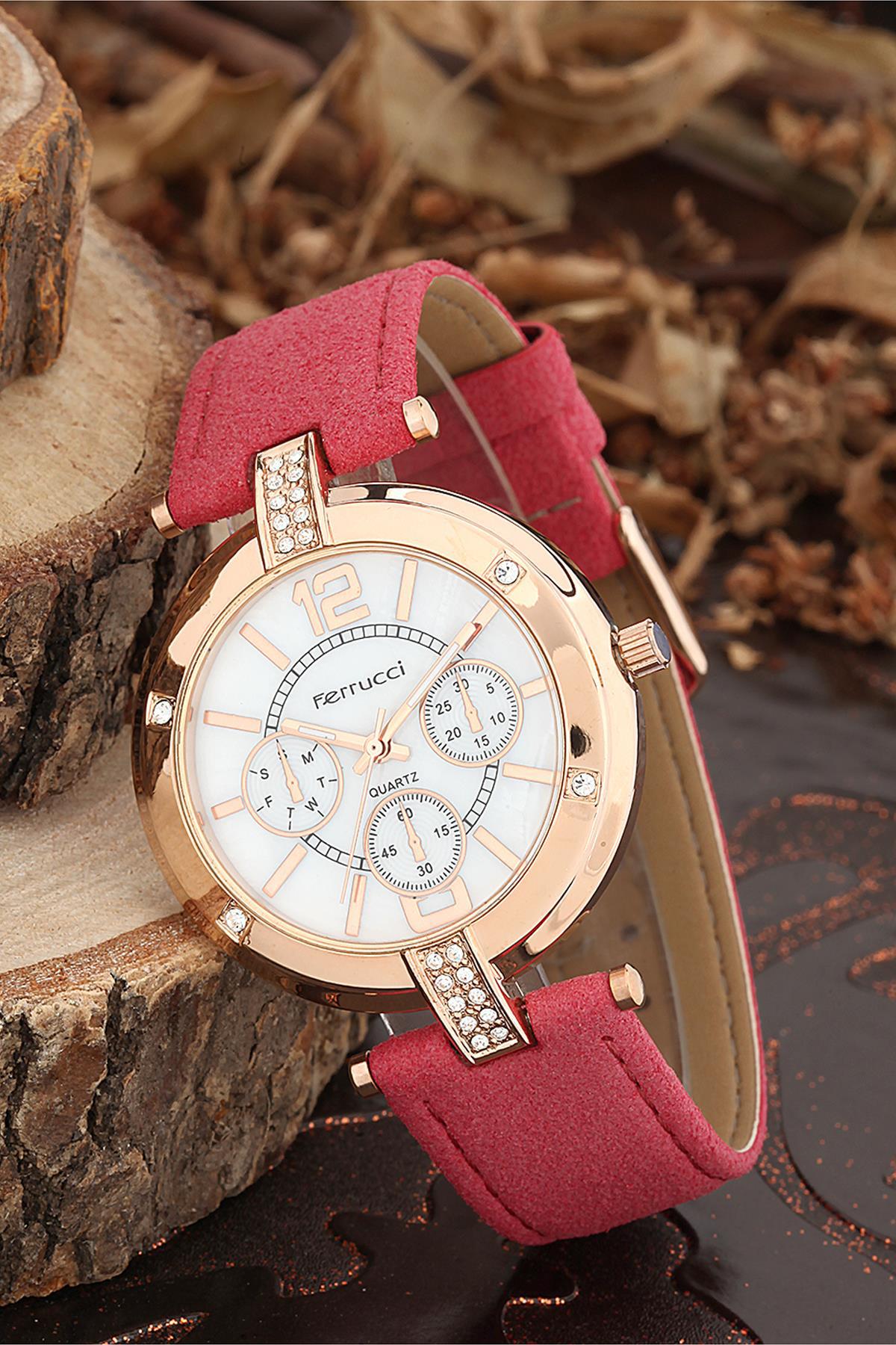Ferrucci FRK784 38 mm Pembe Deri Kordon Analog Kadın Kol Saati