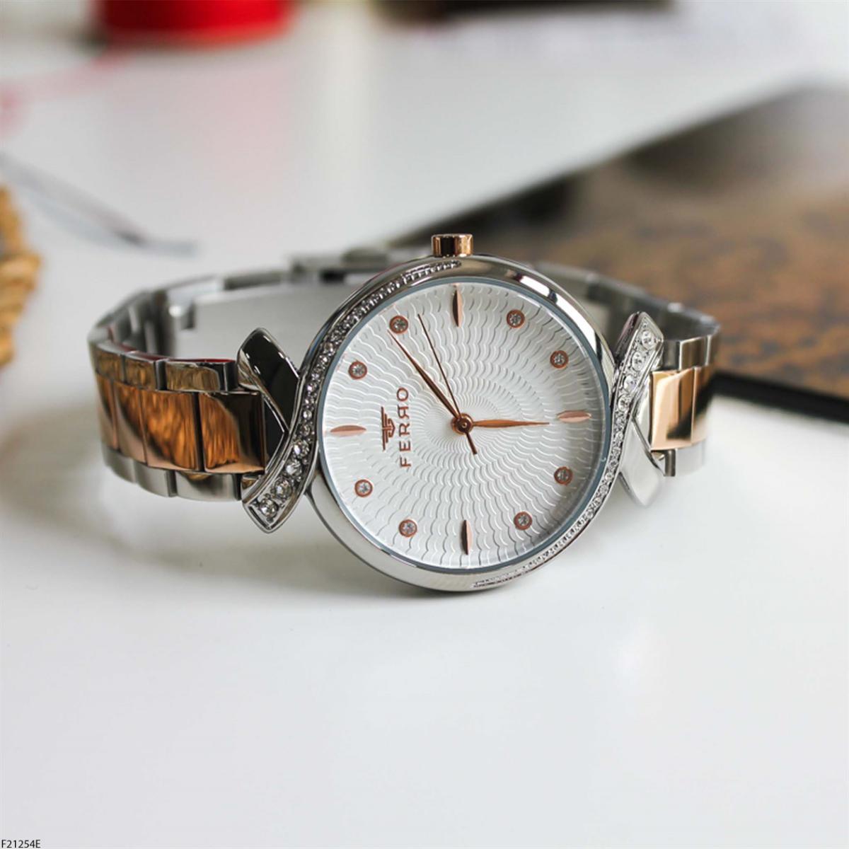 Ferro F21254E 36 mm Gri Çelik Kordon Analog Kadın Kol Saati