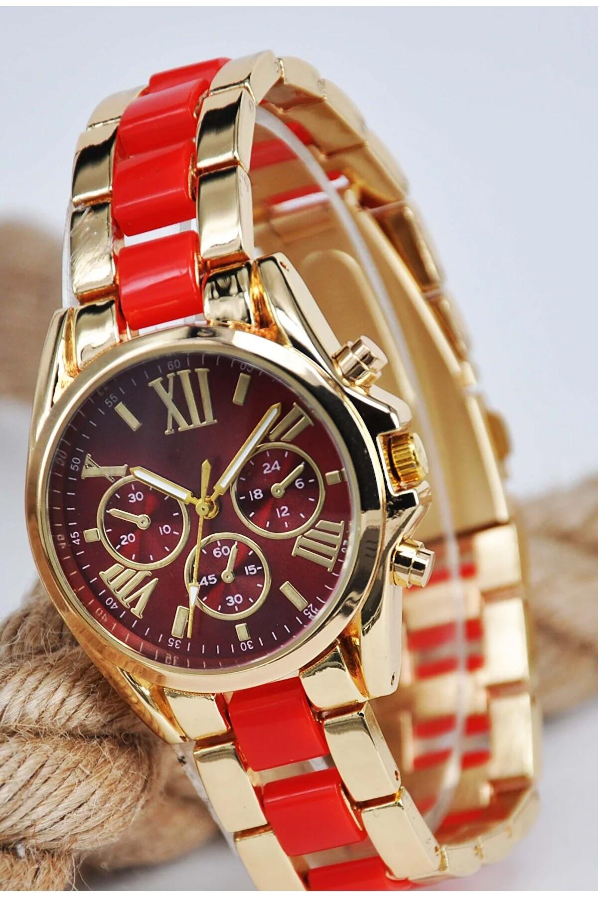 Sonsuzsaat SU-931 38 mm Altın-Kırmızı Metal Kordon Analog Unisex Kol Saati