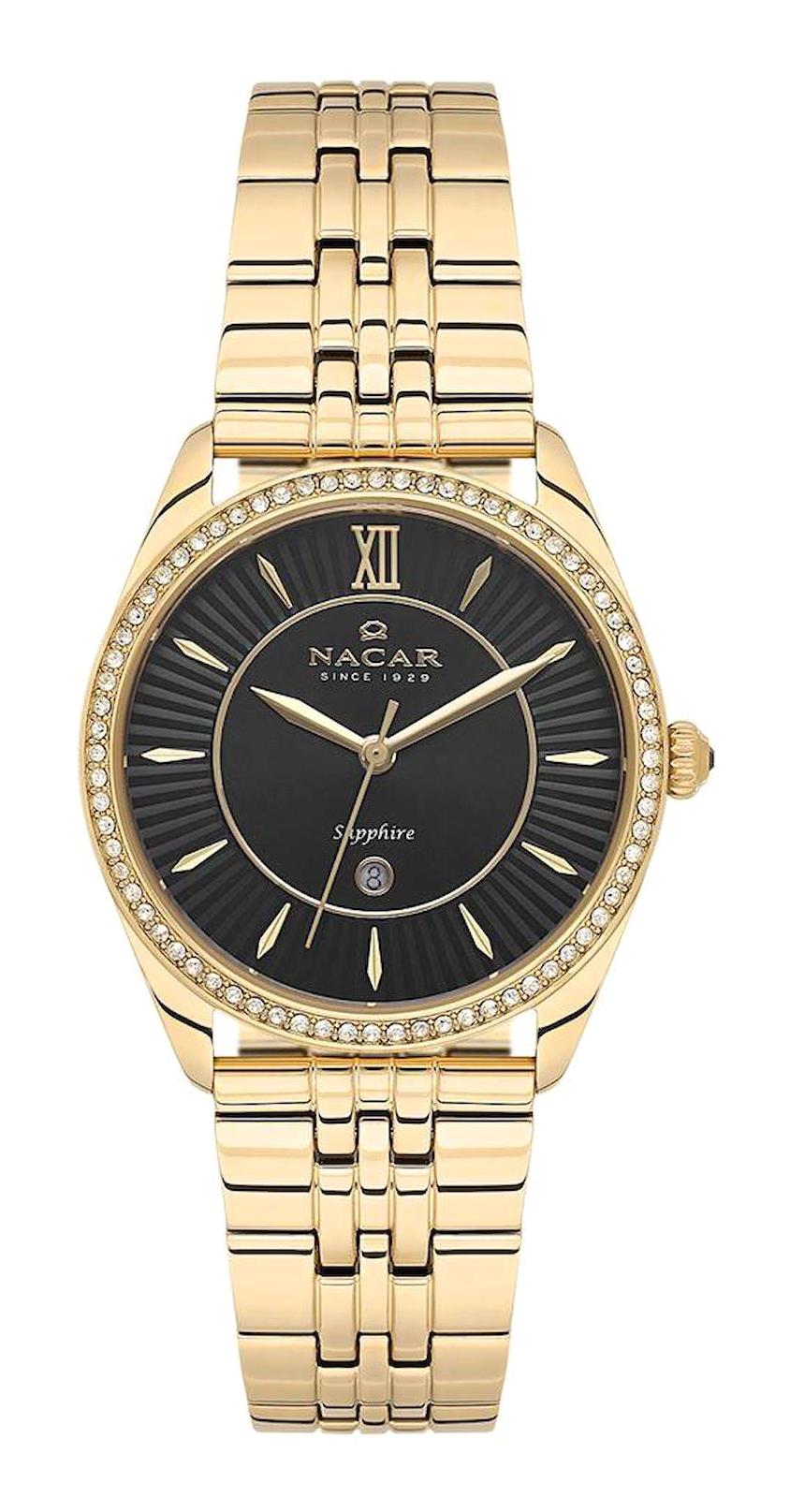 Nacar 39B677DBMS Takvimli 33 mm Altın Metal Kordon Analog Kadın Kol Saati