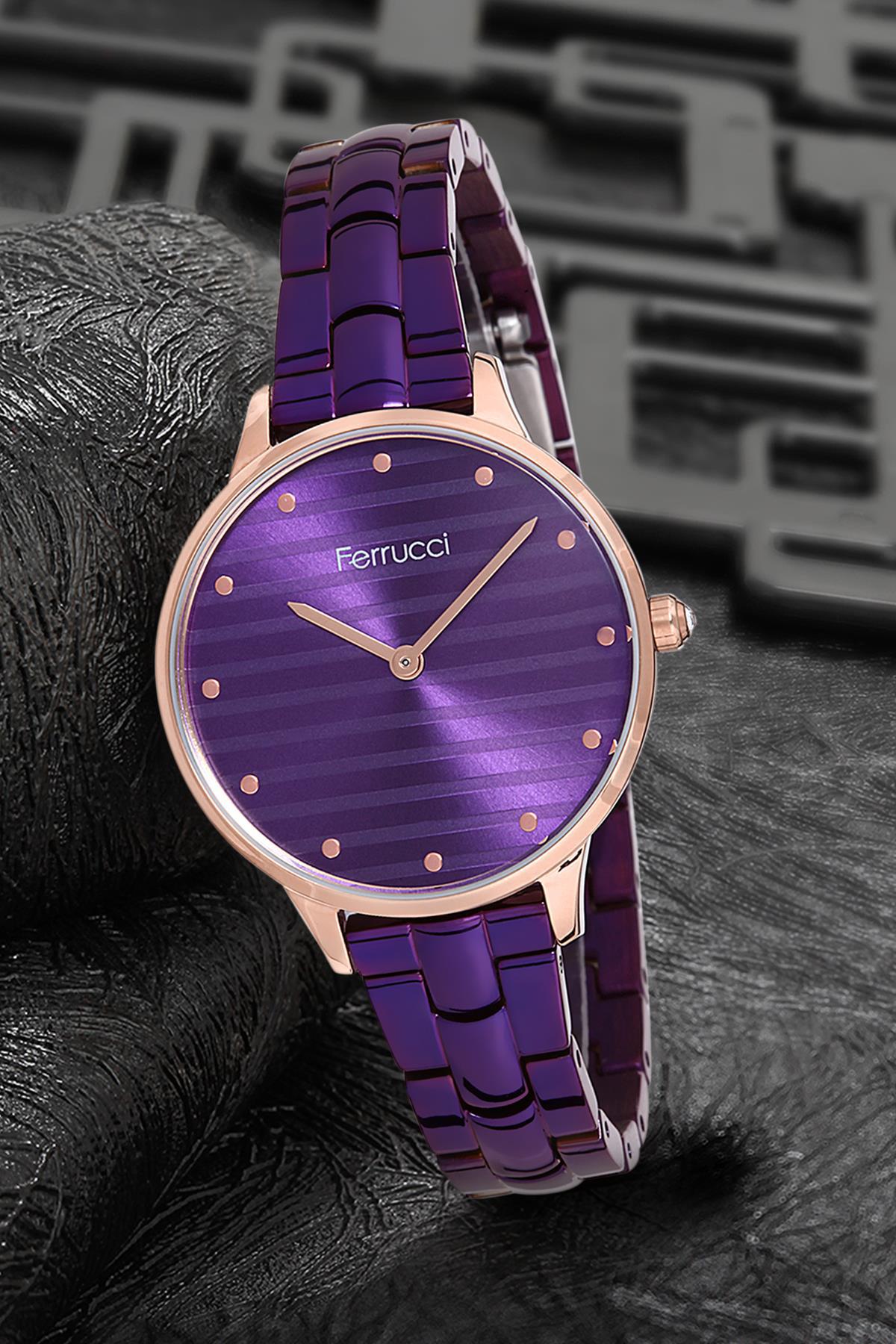 Ferrucci 9FM1766 38 mm Mor Metal Kordon Analog Kadın Kol Saati