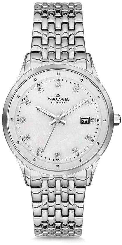 Nacar 34-392126-ASM Takvimli 32 mm Gri Metal Kordon Analog Kadın Kol Saati