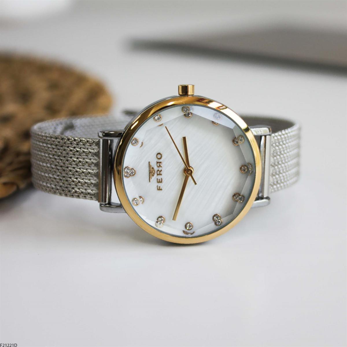 Ferro F21221D 36 mm Gri Metal Kordon Analog Kadın Kol Saati