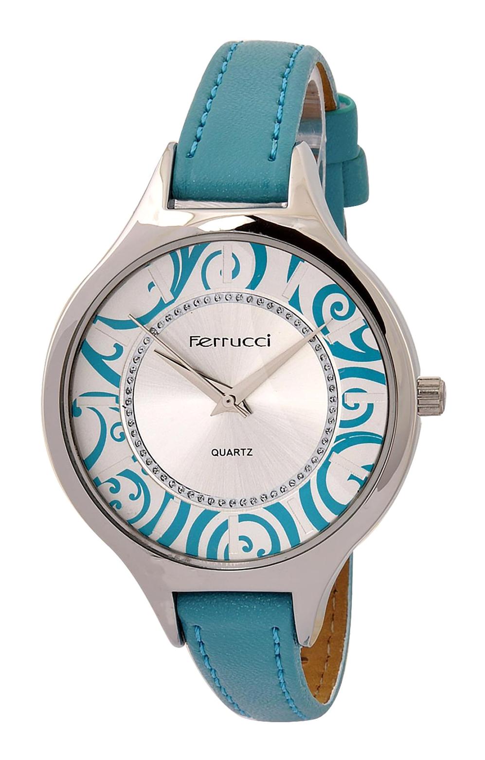 Ferrucci 8FK7 38 mm Turkuaz Deri Kordon Analog Kadın Kol Saati