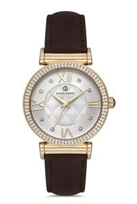 David Guner DG-8079LB-O1 37 mm Siyah Deri Kordon Analog Kadın Kol Saati