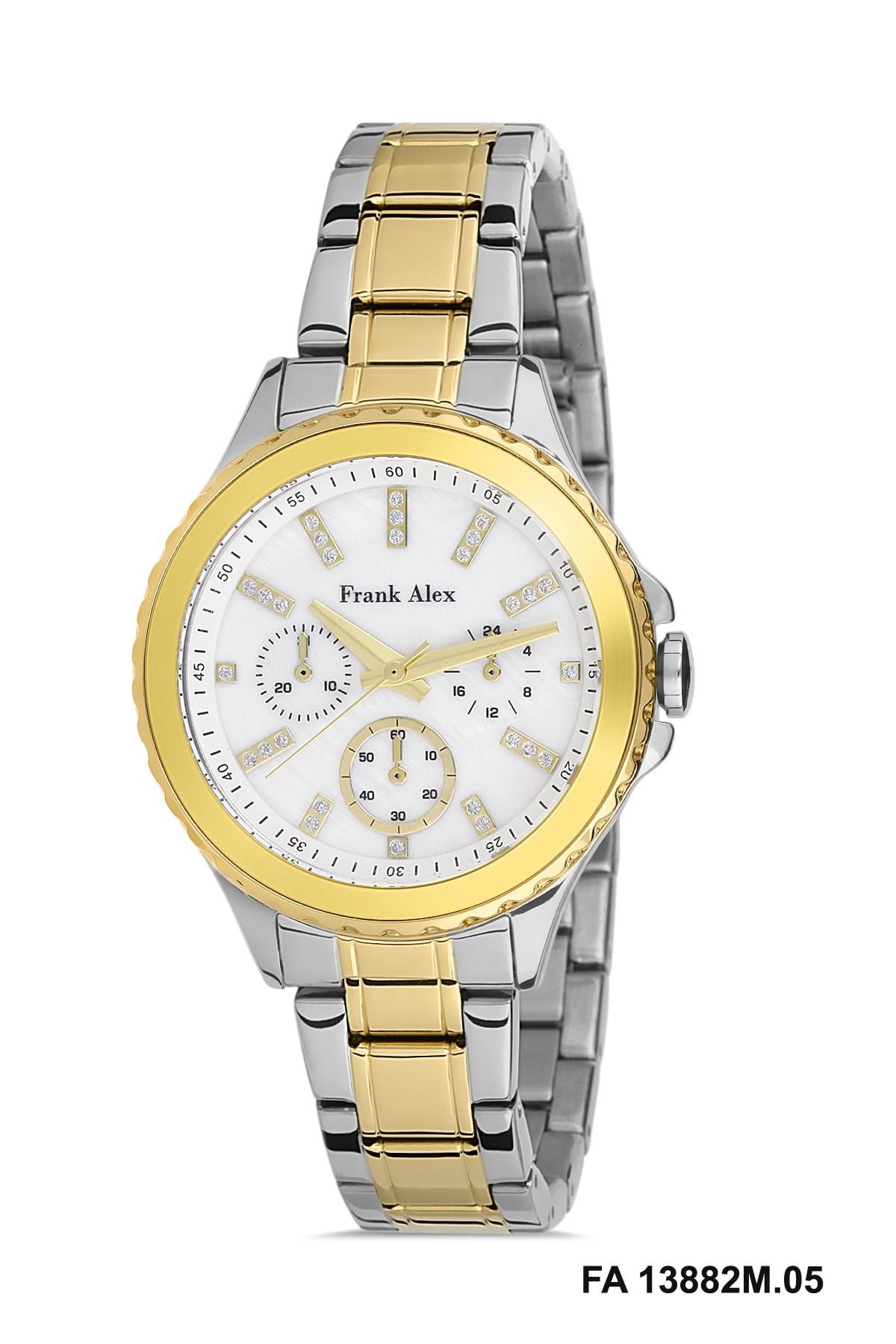 Frank Alex FA.0822.13882M.05 35 mm Altın-Gri Çelik Kordon Analog Kadın Kol Saati