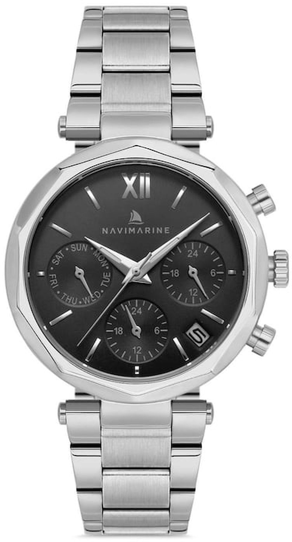 Navimarine NVM92-A2 Takvimli 34 mm Gri Çelik Kordon Analog Kadın Kol Saati
