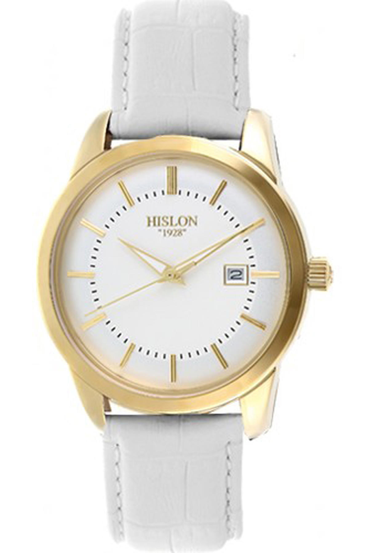 Hislon 3354-21111 Takvimli 33 mm Beyaz Deri Kordon Analog Kadın Kol Saati
