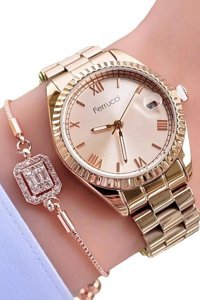 Ferrucci Takvimli 31-34 mm Rose Gold Çelik Kordon Analog Kadın Kol Saati