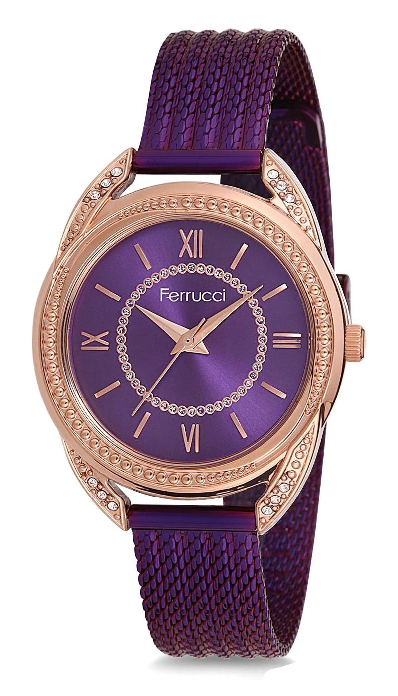 Ferrucci 9FM2089 38 mm Mor Çelik-Hasır Kordon Analog Kadın Kol Saati