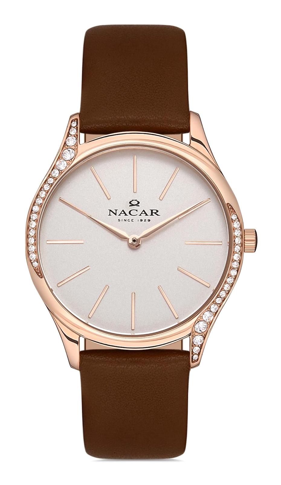 Nacar 36392021-RSL2 36 mm Kahverengi Deri Kordon Analog Kadın Kol Saati