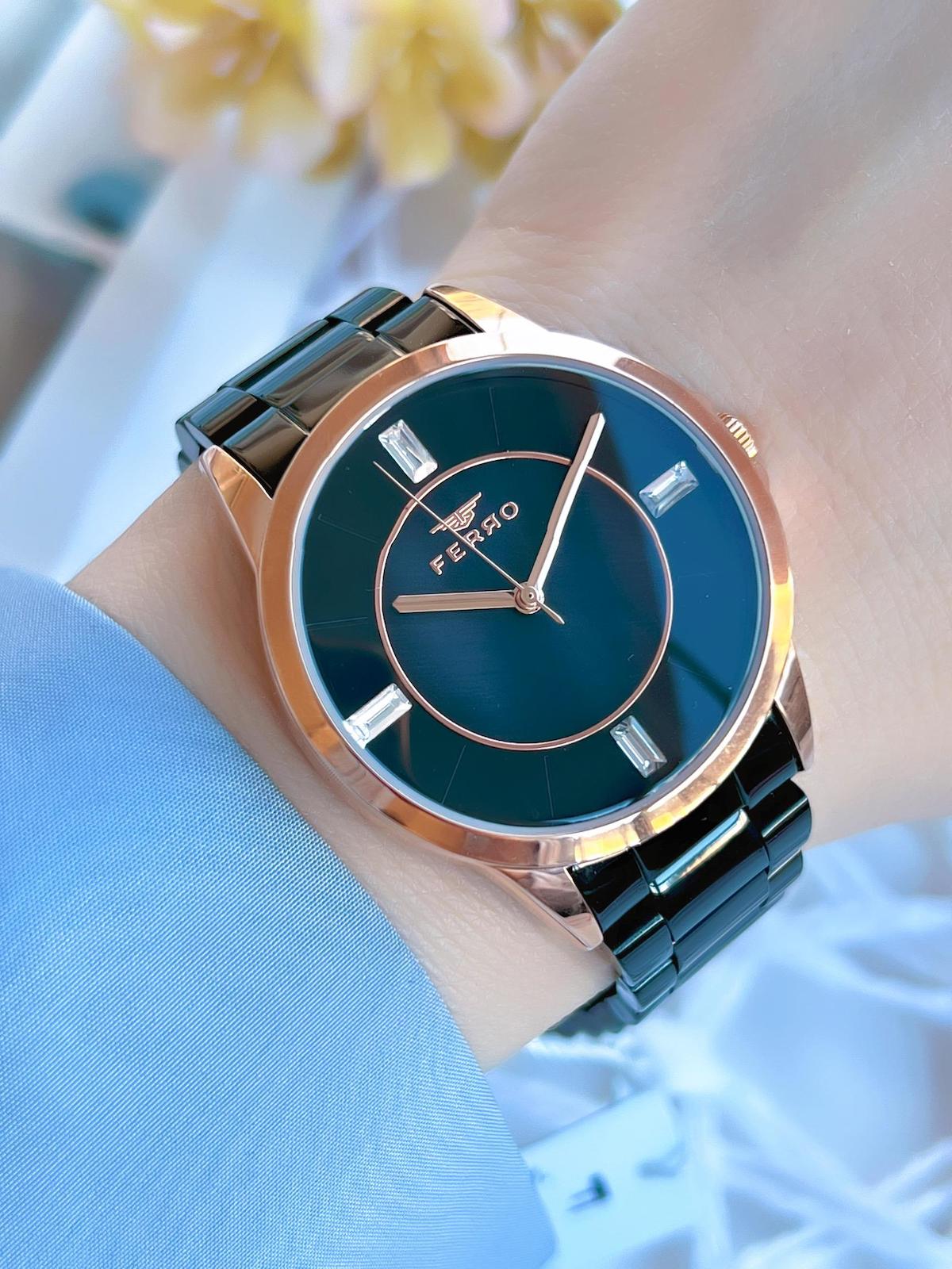 Ferro BF21091AWT-R 36 mm Siyah Çelik Kordon Analog Kadın Kol Saati