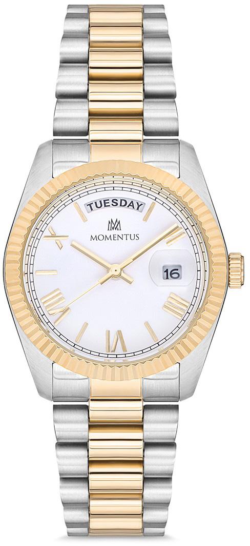 Momentus CW134T-01SG Takvimli 34 mm Altın-Gri Çelik Kordon Analog Kadın Kol Saati