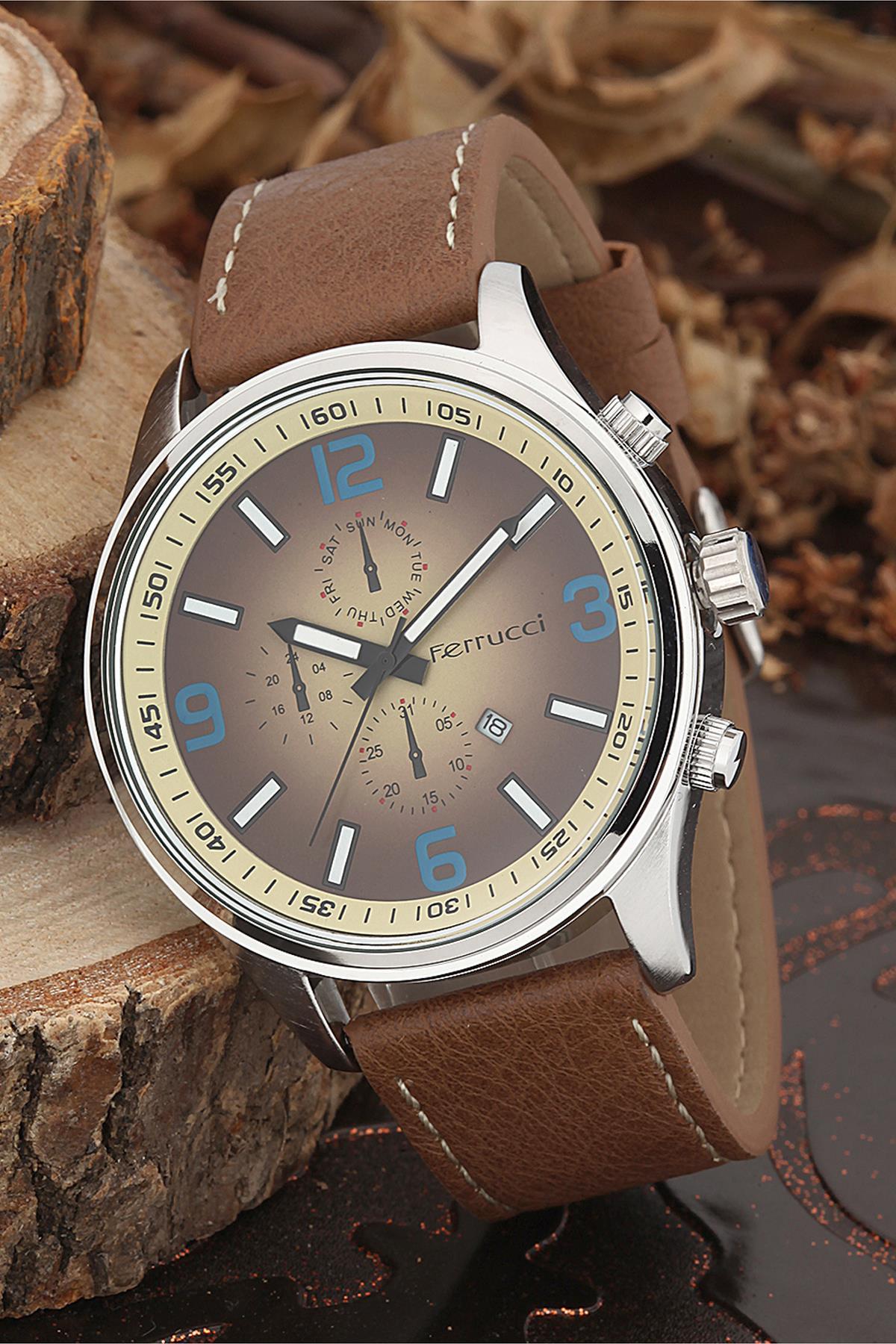 Ferrucci FRK853 39 mm Kahverengi Deri Kordon Analog Kadın Kol Saati