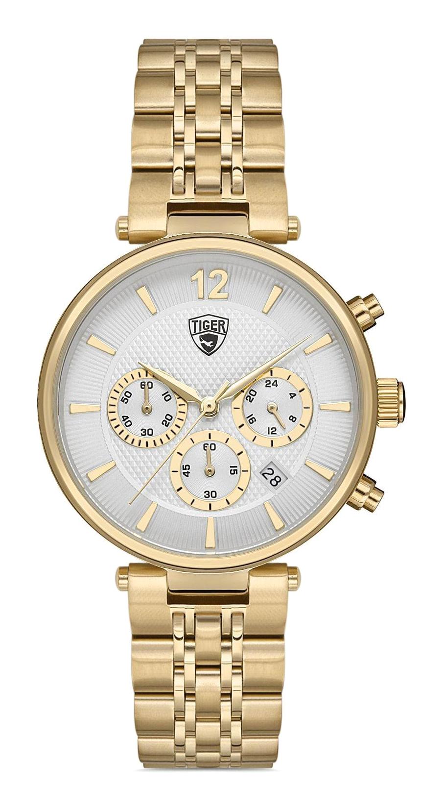 Tiger TI-595-A Takvimli 31-15 mm Altın Çelik Kordon Analog Kadın Kol Saati
