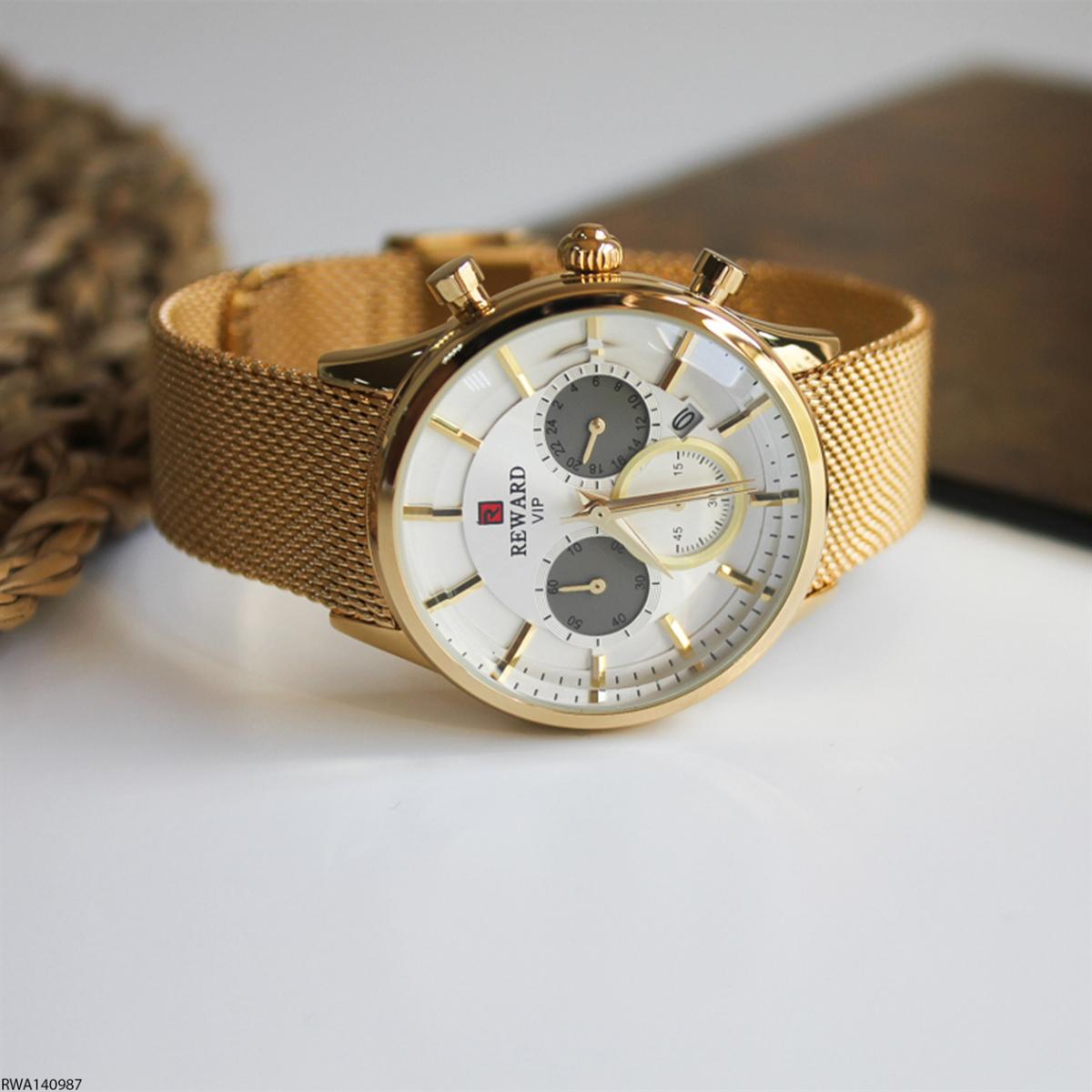 Reward RWA140987 Takvimli 36 mm Altın Metal Kordon Analog Kadın Kol Saati