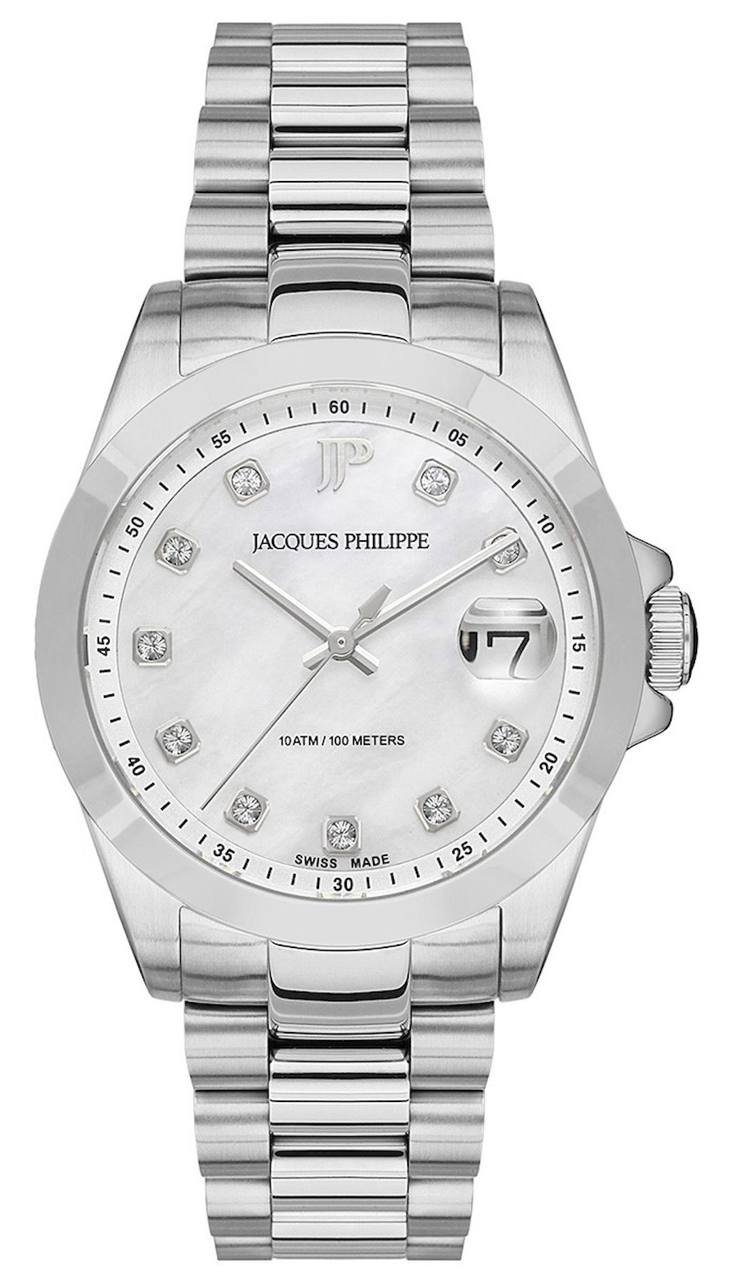 Jacques Philippe JPQLS341386 Takvimli 34 mm Gri Çelik Kordon Analog Kadın Kol Saati