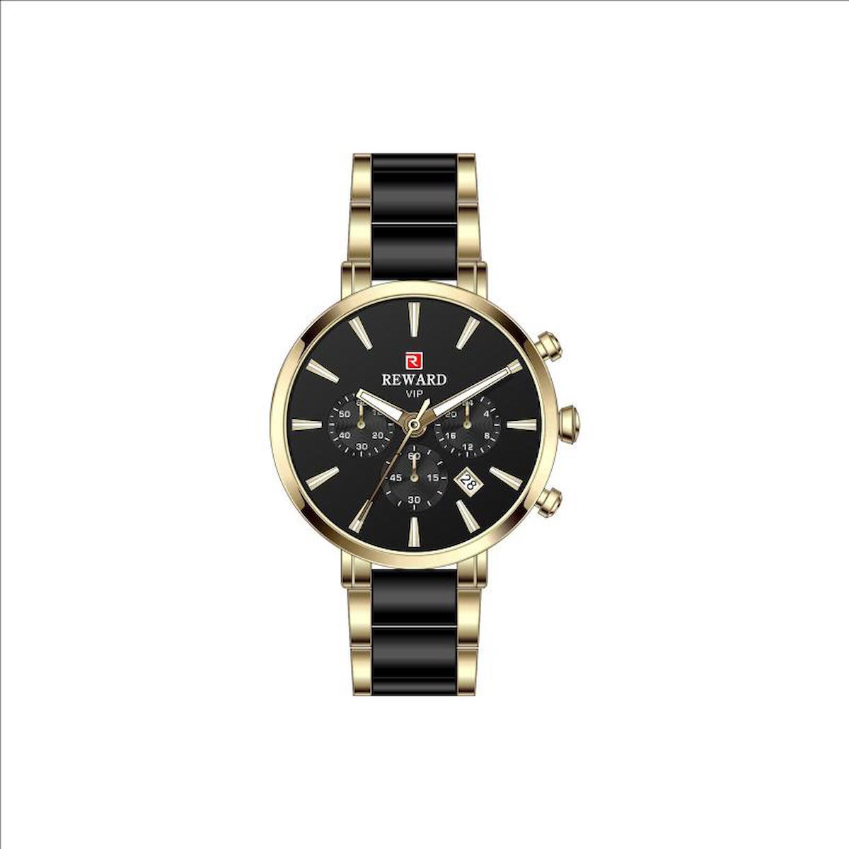 Reward RD81025L Takvimli 35 mm Altın-Siyah Metal Kordon Analog Kadın Kol Saati
