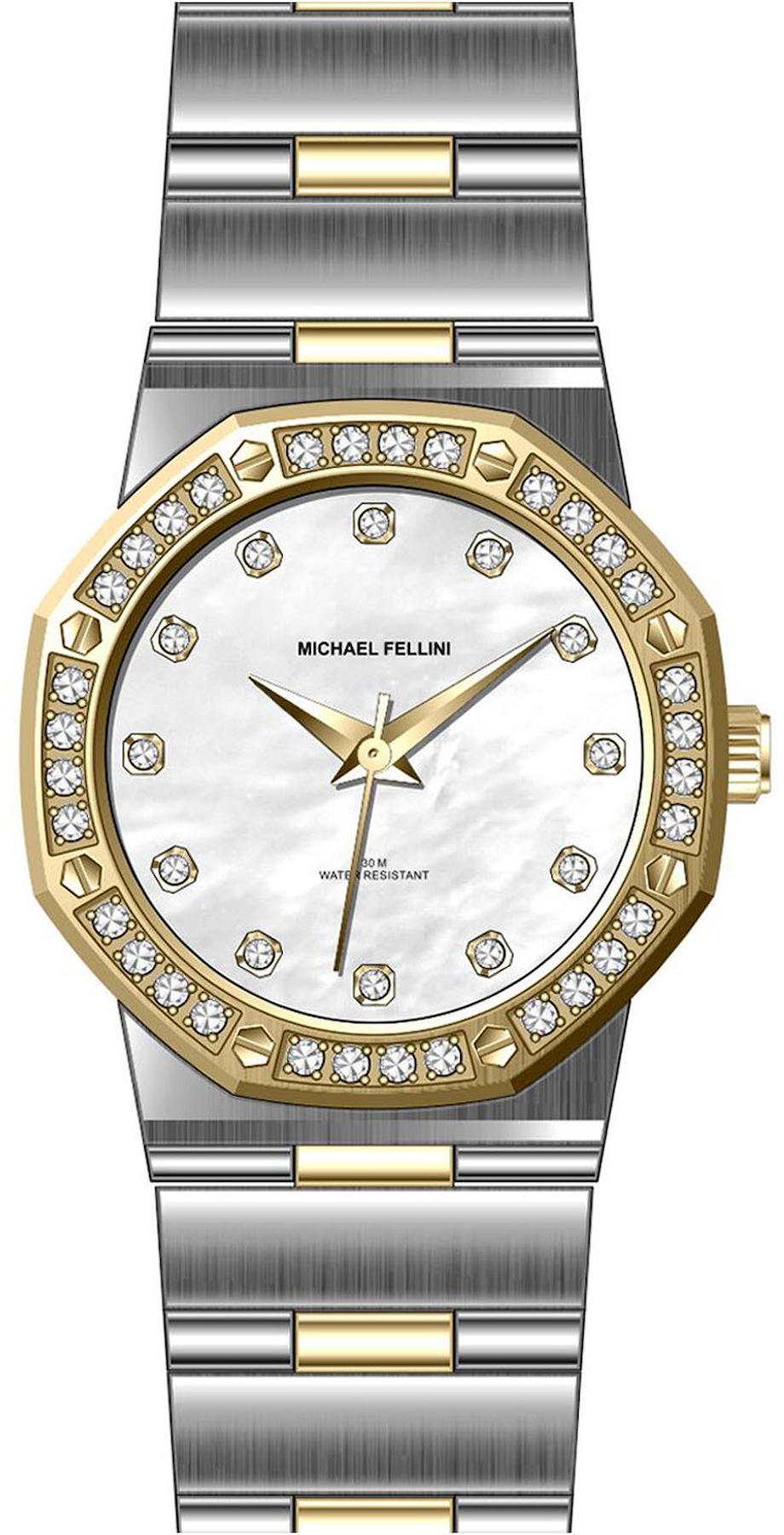 Michael Fellini 2350-4 29 mm Altın-Gri Metal Kordon Analog Kadın Kol Saati