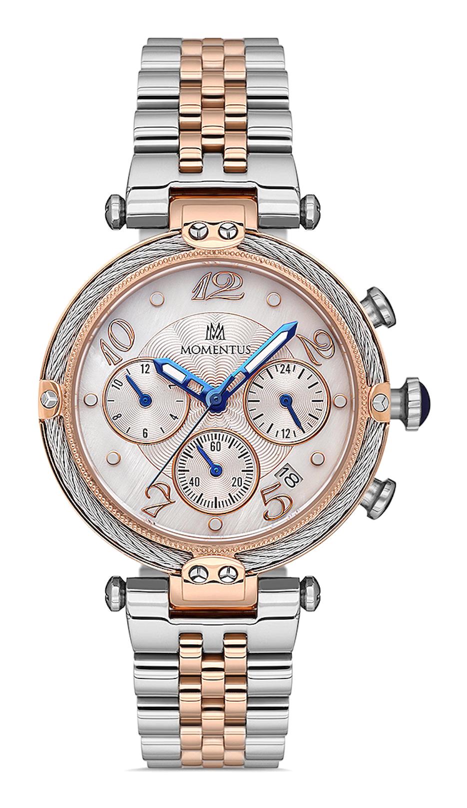 Momentus CS387T-02SR Takvimli 38 mm Gri-Rose Gold Çelik Kordon Analog Kadın Kol Saati
