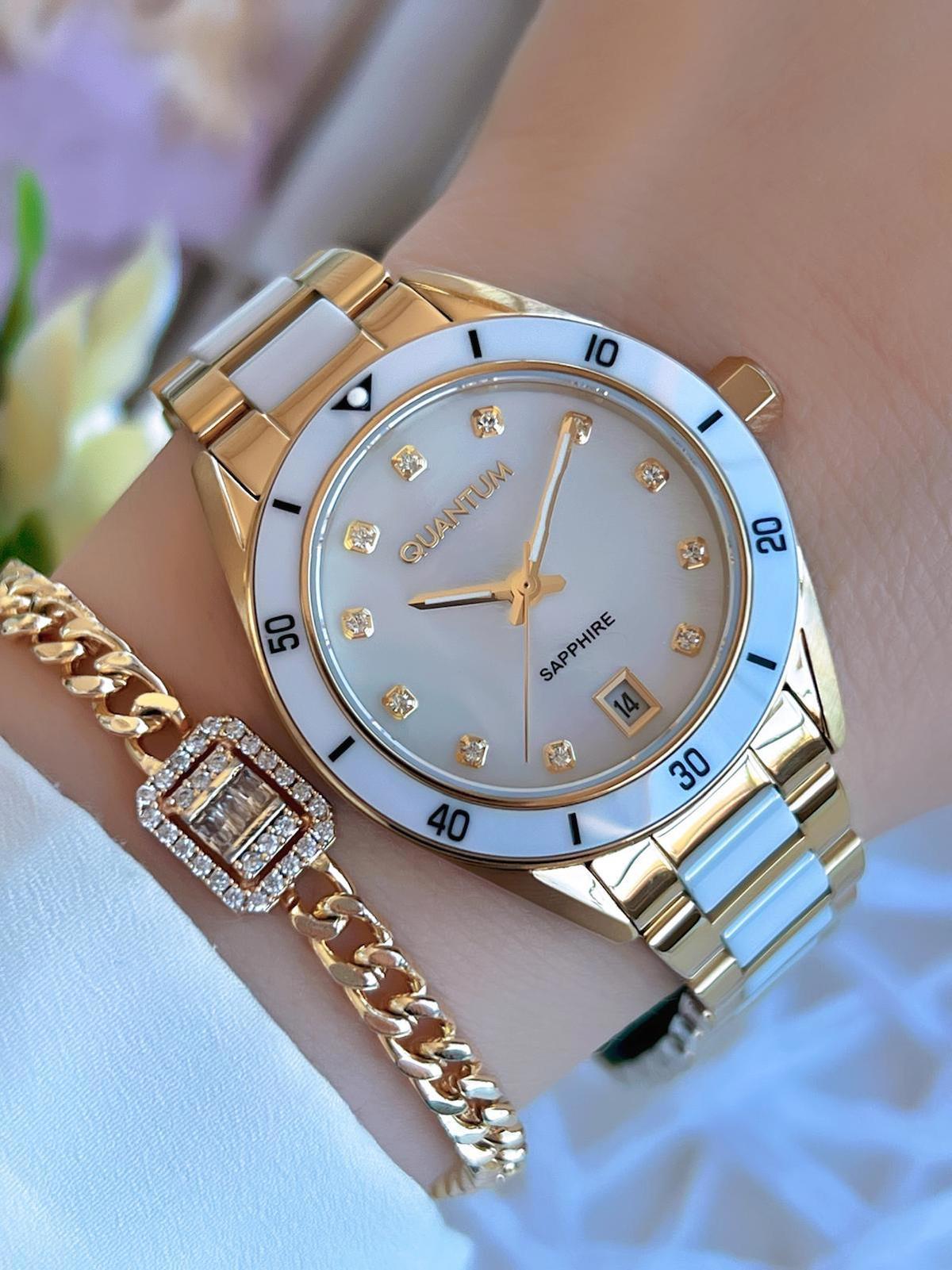 Quantum BML.1124.220 Takvimli 36 mm Altın - Beyaz Çelik Kordon Analog Kadın Kol Saati