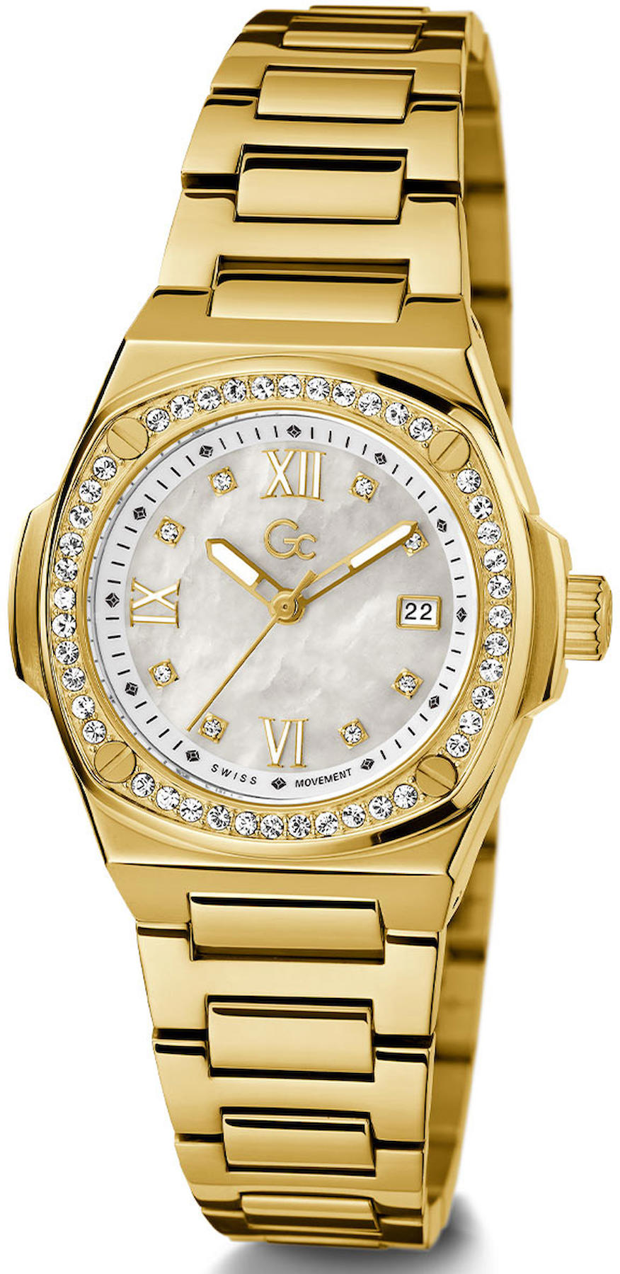 Guess GCZ12005L1MF Takvimli 30 mm Altın Çelik Kordon Analog Kadın Kol Saati