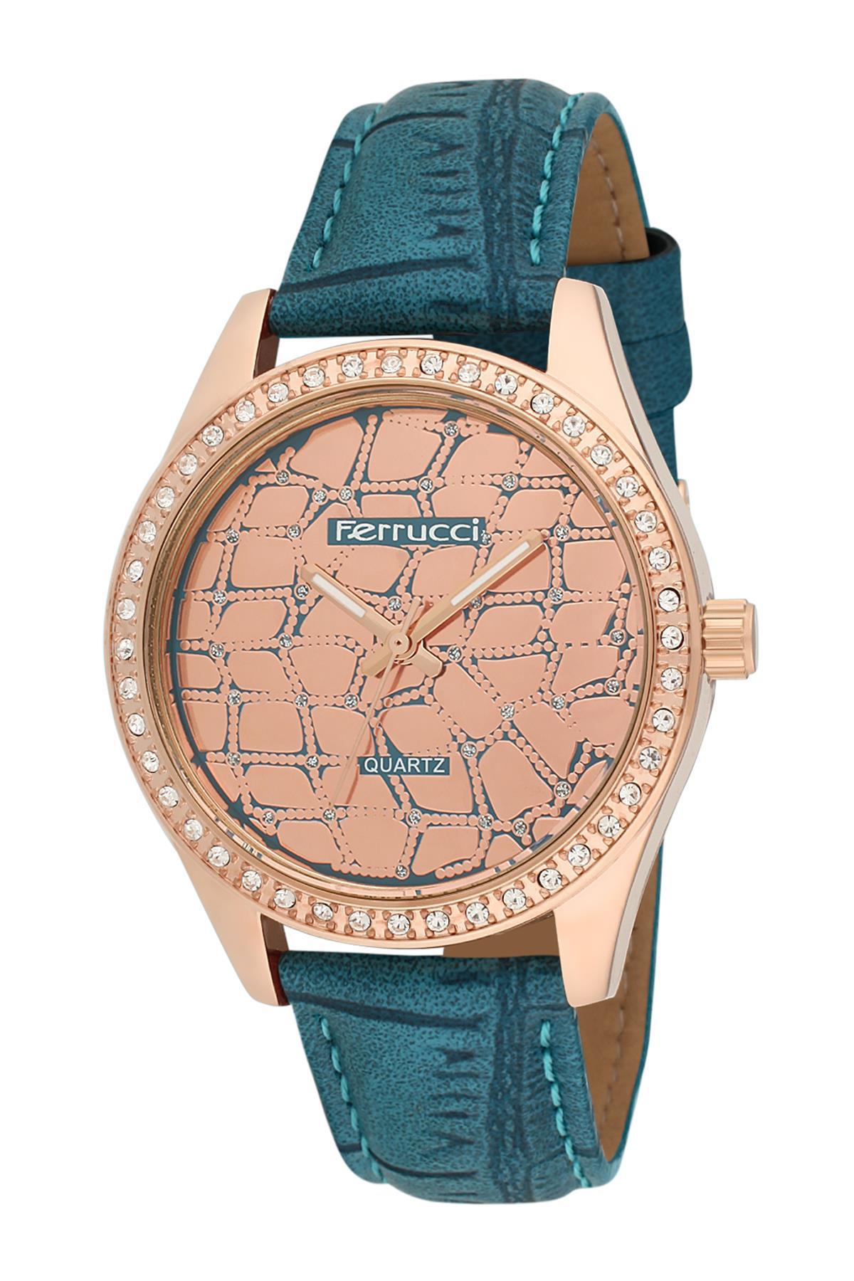 Ferrucci 2FK1553 39 mm Mavi Deri Kordon Analog Kadın Kol Saati