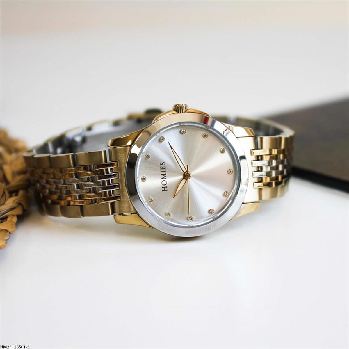 Homies HM23128S01-5 32 mm Altın-Gri Çelik Kordon Analog Kadın Kol Saati