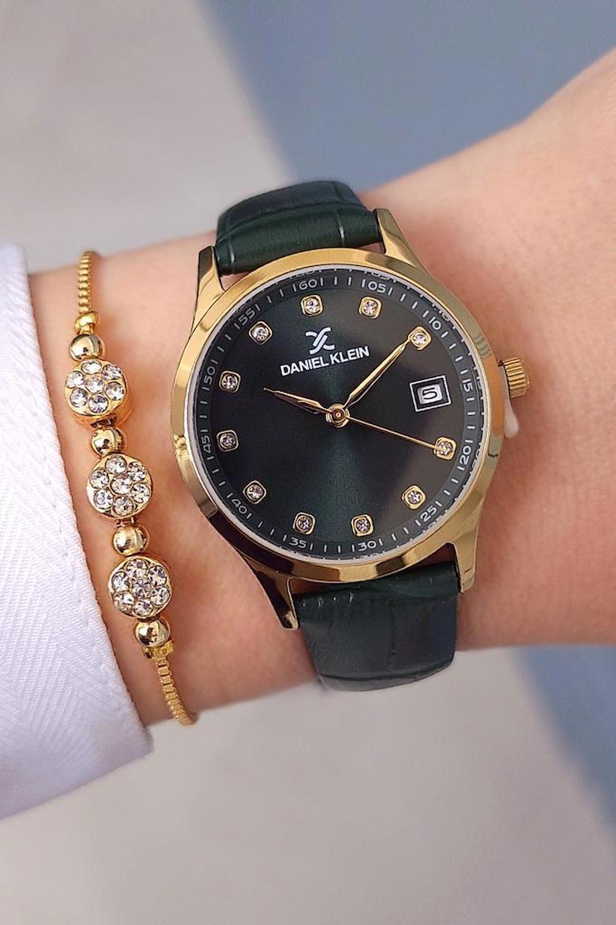 Daniel Klein Takvimli 32 mm Yeşil Deri Kordon Analog Kadın Kol Saati