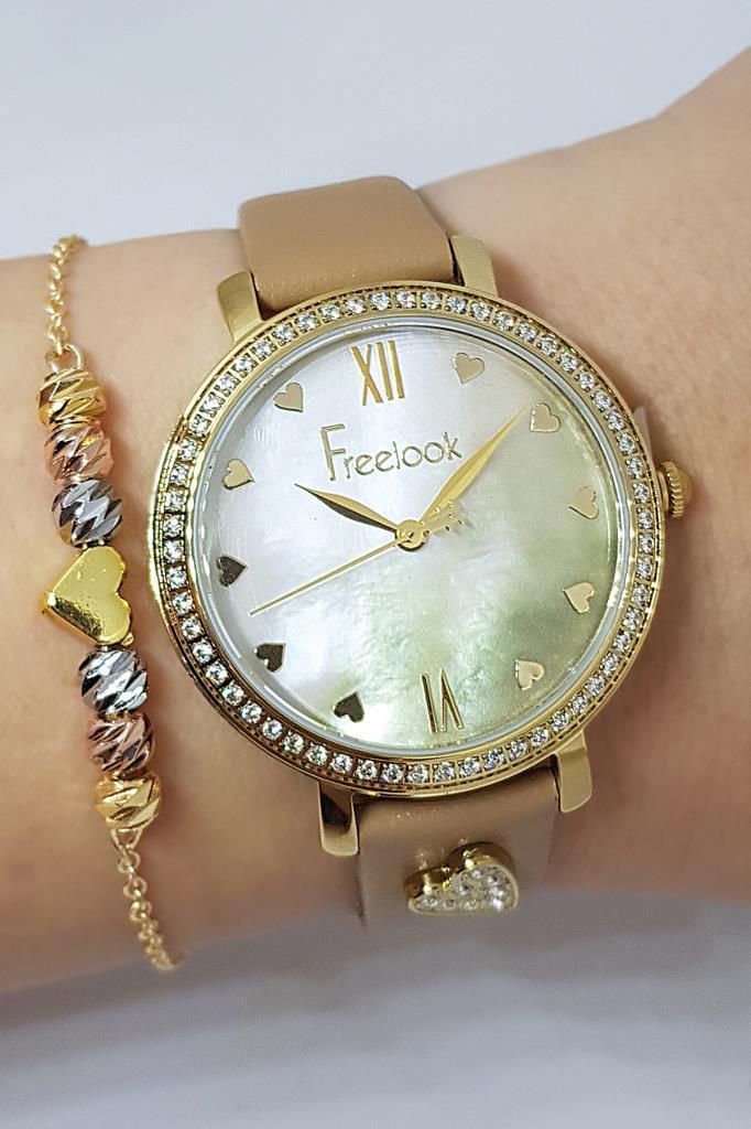 Freelook 36 mm Bej Deri Kordon Analog Kadın Kol Saati