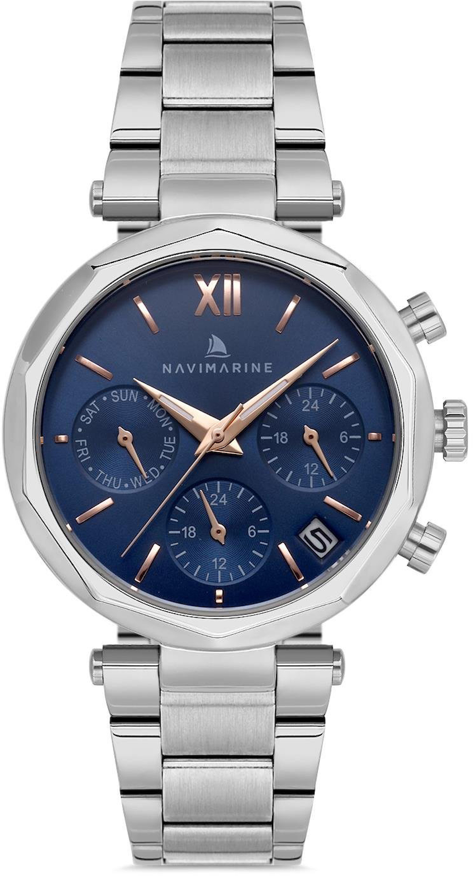 Navimarine NVM92-A3 Takvimli 34 mm Gri Çelik Kordon Analog Kadın Kol Saati