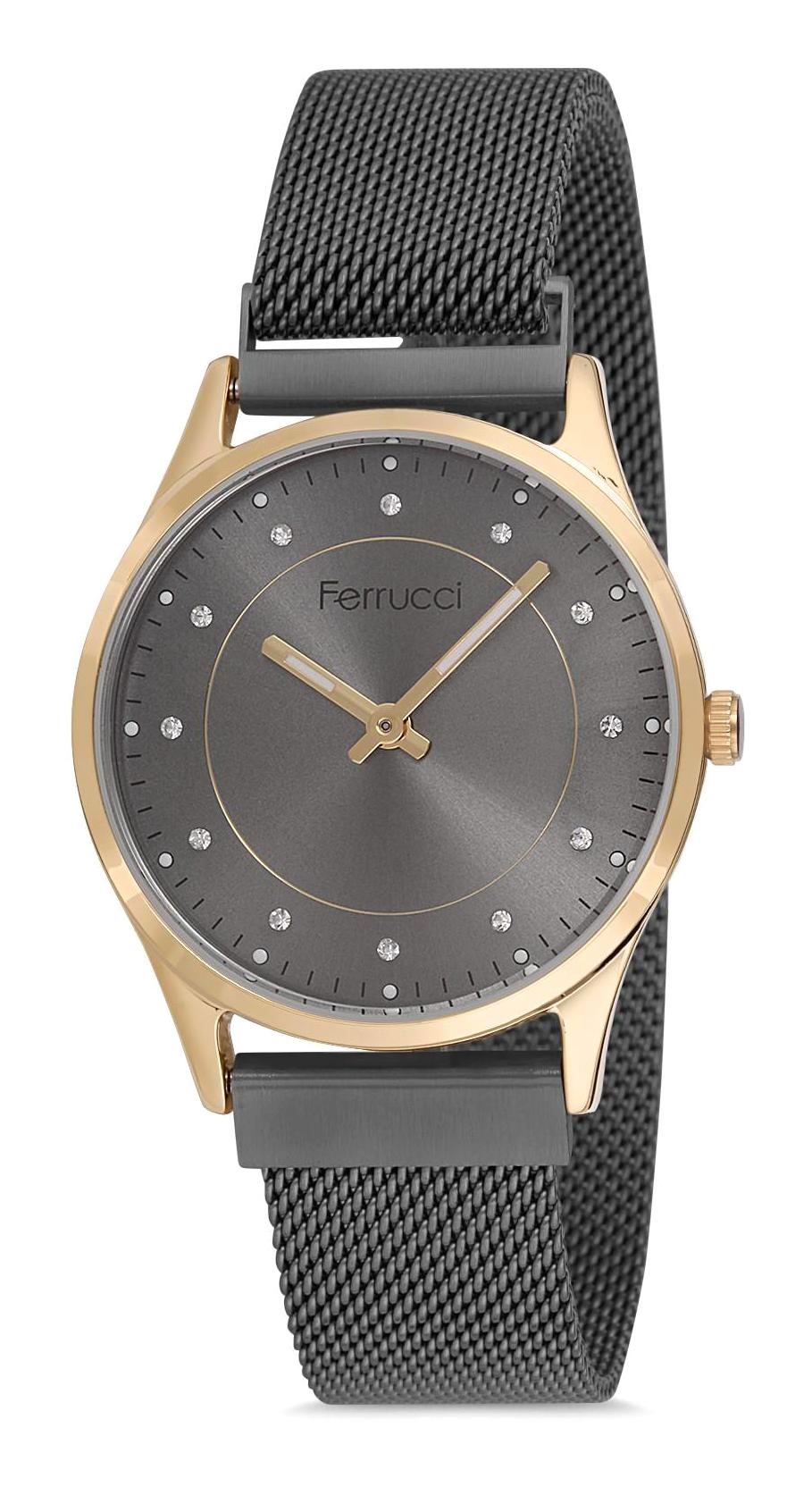 Ferrucci 9FM2369 38 mm Siyah Çelik-Hasır Kordon Analog Kadın Kol Saati