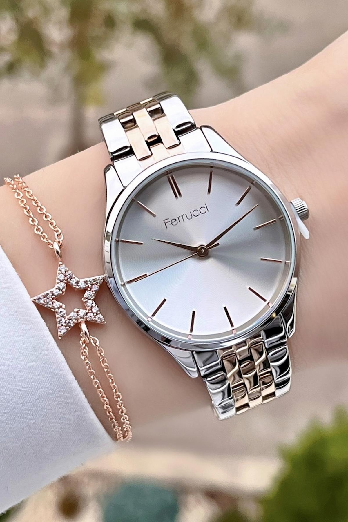 Ferrucci FCISTE70 35 mm Gri-Rose Gold Çelik Kordon Analog Kadın Kol Saati