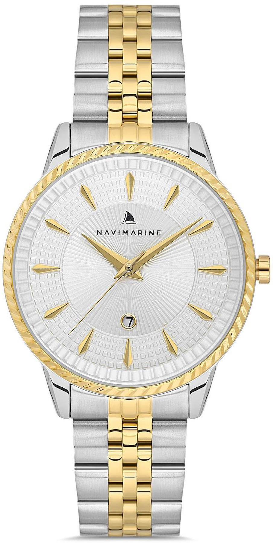 Navimarine NVM85-D1 Takvimli 34 mm Altın-Gri Çelik Kordon Analog Kadın Kol Saati