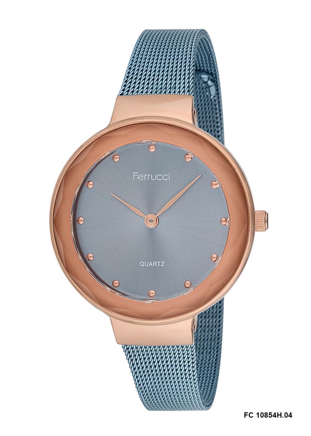 Ferrucci 9FM235 38 mm Mavi Çelik-Hasır Kordon Analog Kadın Kol Saati