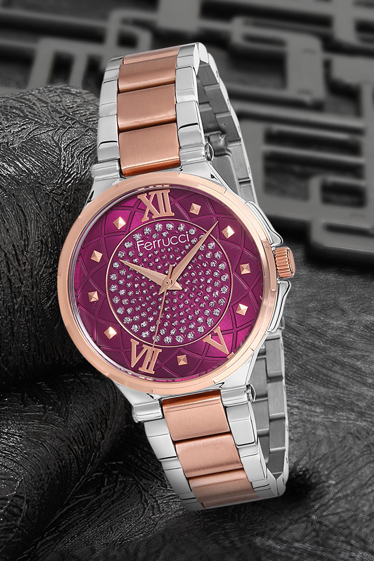 Ferrucci 9FM1612 38 mm Gri-Rose Gold Metal Kordon Analog Kadın Kol Saati