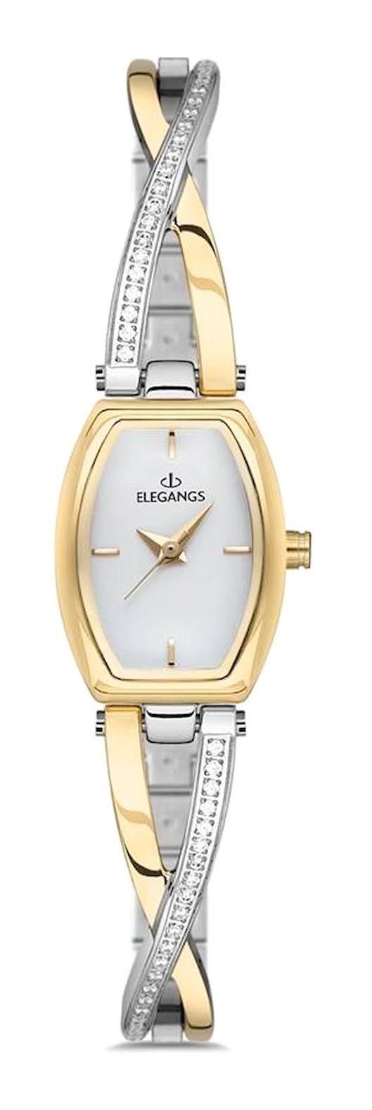 Elegangs EL2455.7 20 mm Altın-Gri Çelik Kordon Analog Kadın Kol Saati