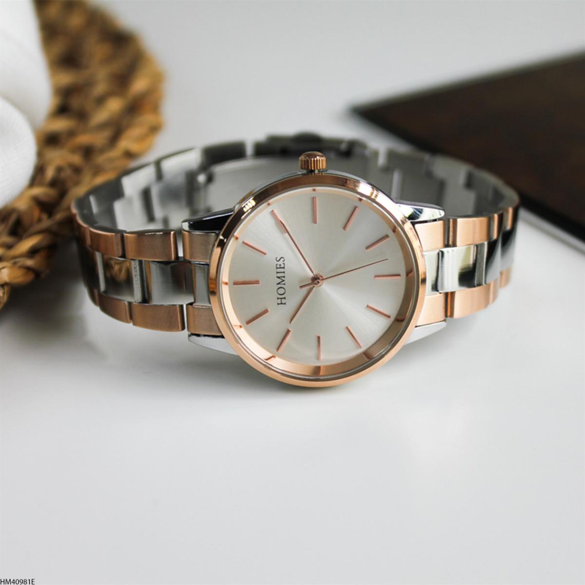 Homies HM40981E 34 mm Gri-Rose Gold Metal Kordon Analog Kadın Kol Saati