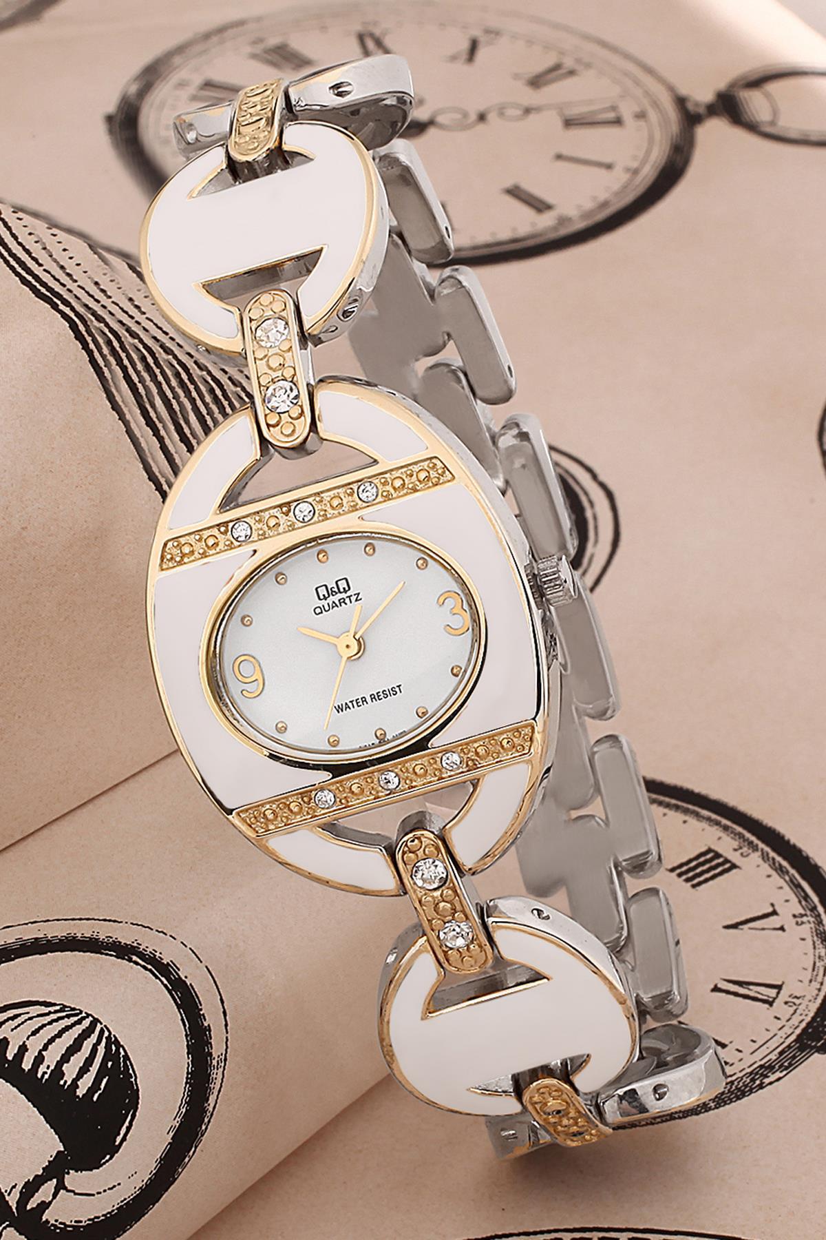 Q&Q 3G532 36 mm Beyaz-Gri Metal Kordon Analog Kadın Kol Saati