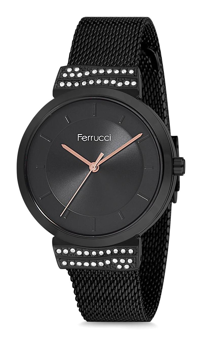 Ferrucci 9FM1324 38 mm Siyah Çelik-Hasır Kordon Analog Kadın Kol Saati