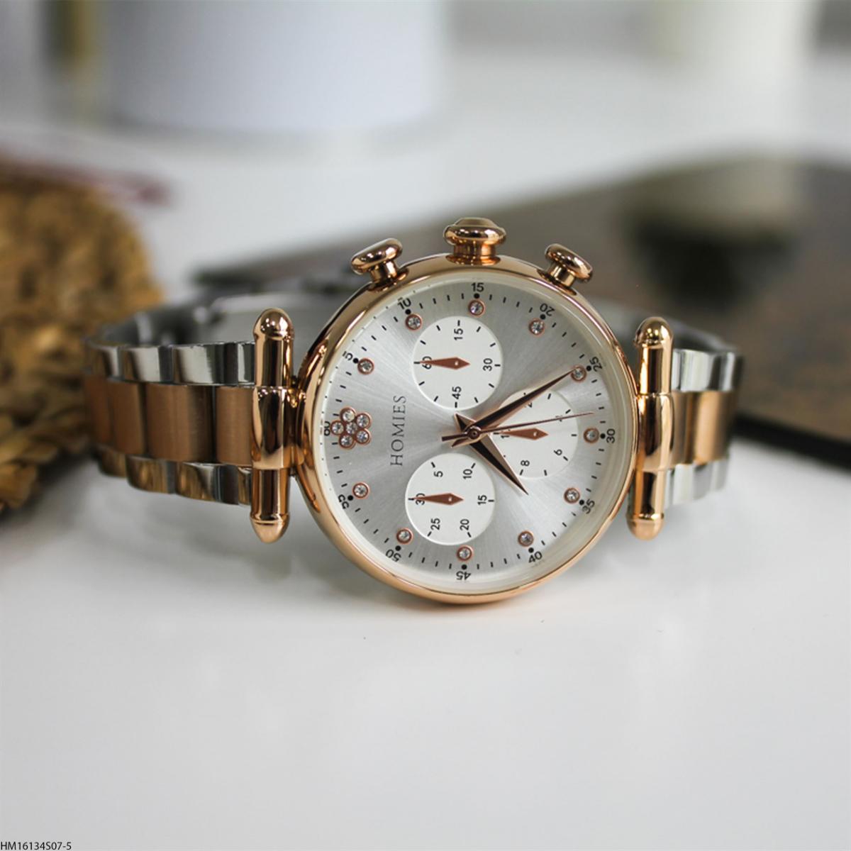Homies HM16134S07-5 Takvimli 35 mm Gri-Rose Gold Çelik Kordon Analog Kadın Kol Saati