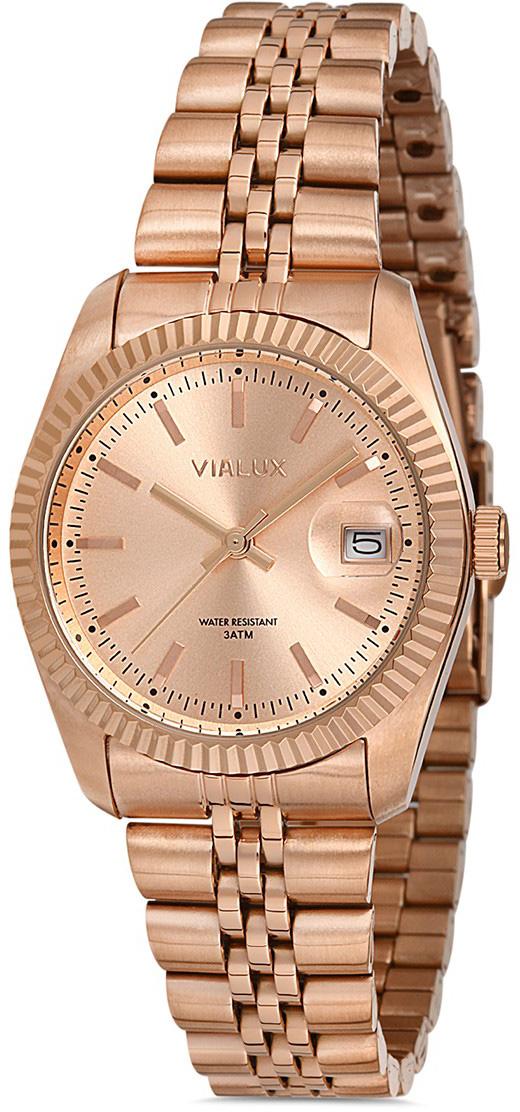 Vialux LJ534R-12SR Takvimli 35 mm Rose Gold Çelik Kordon Analog Kadın Kol Saati